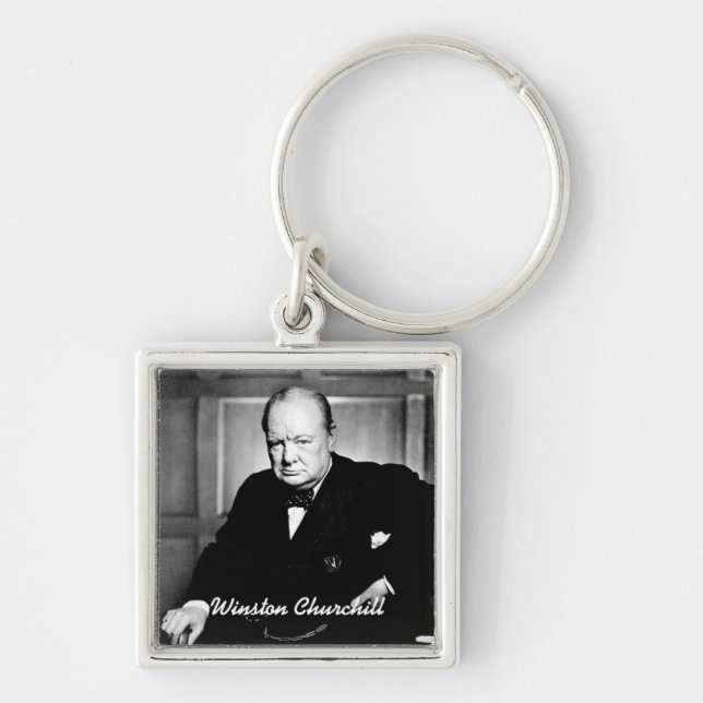 Premiärminister Herr Winston Churchill Fyrkantig Silverfärgad Nyckelring (Framsidan)