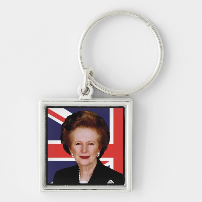 Premiärminister Margaret Thatcher - järndamen Fyrkantig Silverfärgad Nyckelring (Framsidan)