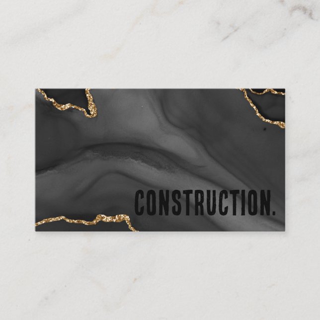 Premier Black and Guld Glitter Agate Minimalist Visitkort (Framsida)