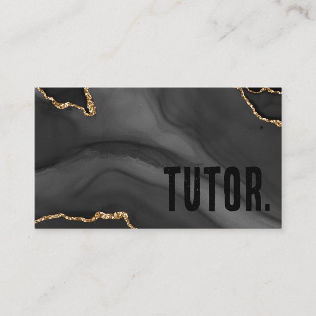 Premier Black and Guld Glitter Agate Minimalist Visitkort (Framsida)