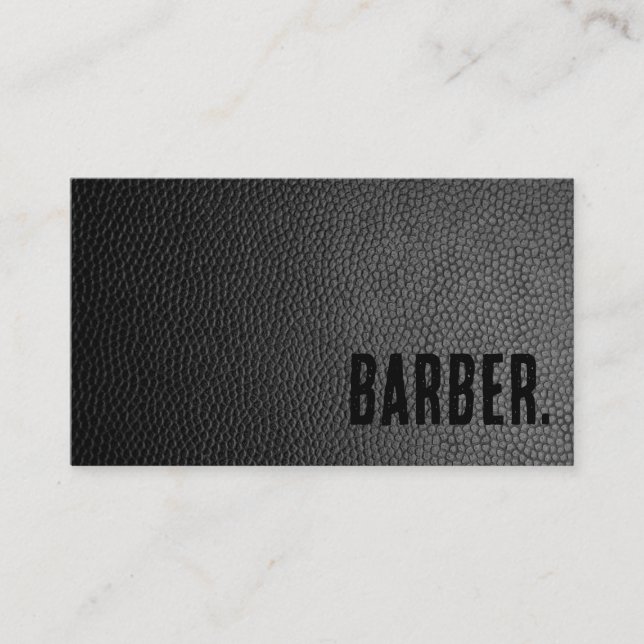 Premier Black Faux Leather Barber Visitkort (Framsida)