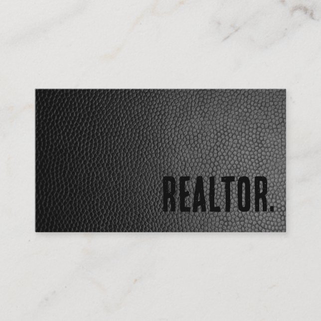 Premier Black Faux Leather Realtor Visitkort (Framsida)
