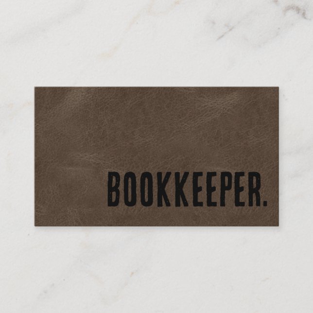 Premier Brown Faux Leather Bookkeeper Visitkort (Framsida)