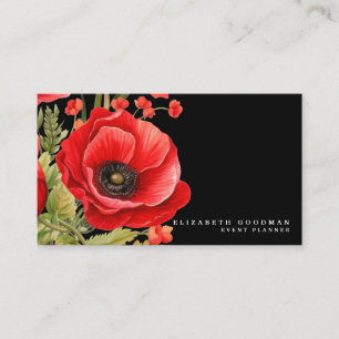 Premier Red Poppies Black Affärskorts Visitkort