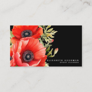 Premier Red Poppies Black Affärskorts Visitkort