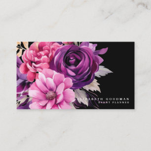 Premier Rosa Lila Blommigt Black Affärskort Visitkort