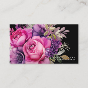 Premier Rosa Lila Blommigt Black Affärskort Visitkort