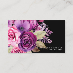Premier Rosa Lila Blommigt Black Affärskort Visitkort