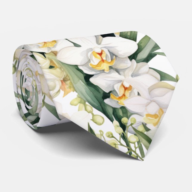 Premier White Orchids Formell Vass Neck Tie Slips (Rullad)