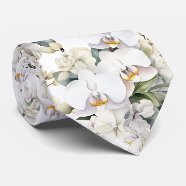 Premier White Orchids Formell Vass Neck Tie Slips (Rullad)