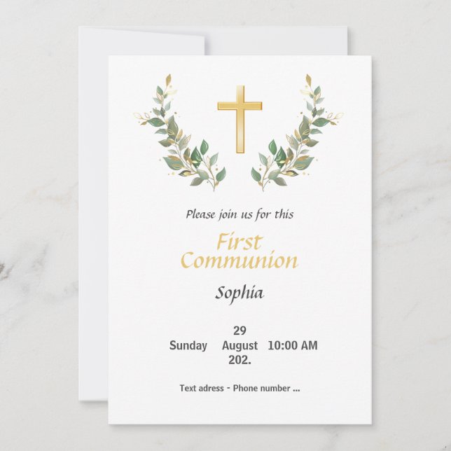 Première Communion - Croix fleurie Inbjudningar (Framsida)