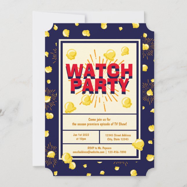 Premiere Watch Party - Fireworks Popcorn Inbjudningar (Framsida)