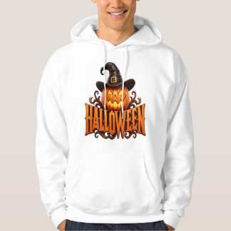 Premium 3D Halloween-logotyp med pumpa och häxhatt Hoodie