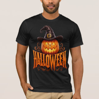 Premium 3D Halloween-logotyp med pumpa och häxhatt T Shirt