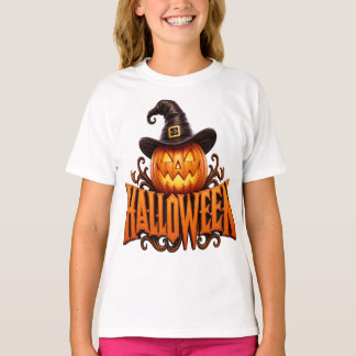 Premium 3D Halloween-pumpalogotyp med häxhatt T Shirt
