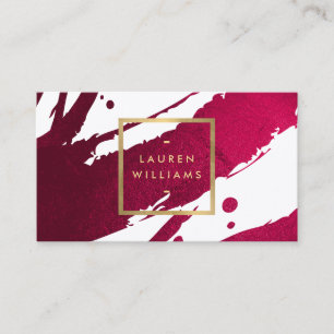 Premium Abstrakt Deep Ruby Red Brushstrokes Visitkort