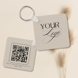 Premium Anpassningsbar Text Pastel Vanilla QR-kodL Nyckelring