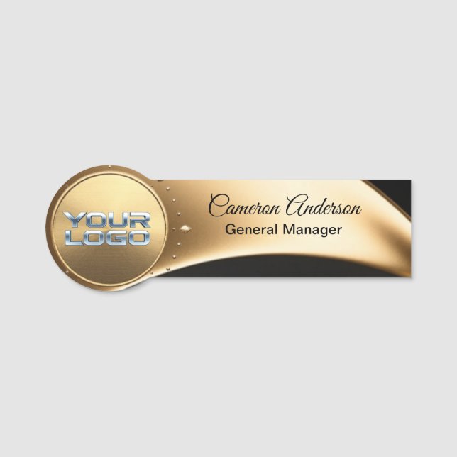 Premium Asymmetrical Gold Black Name Tag Namnbricka (Framsida)