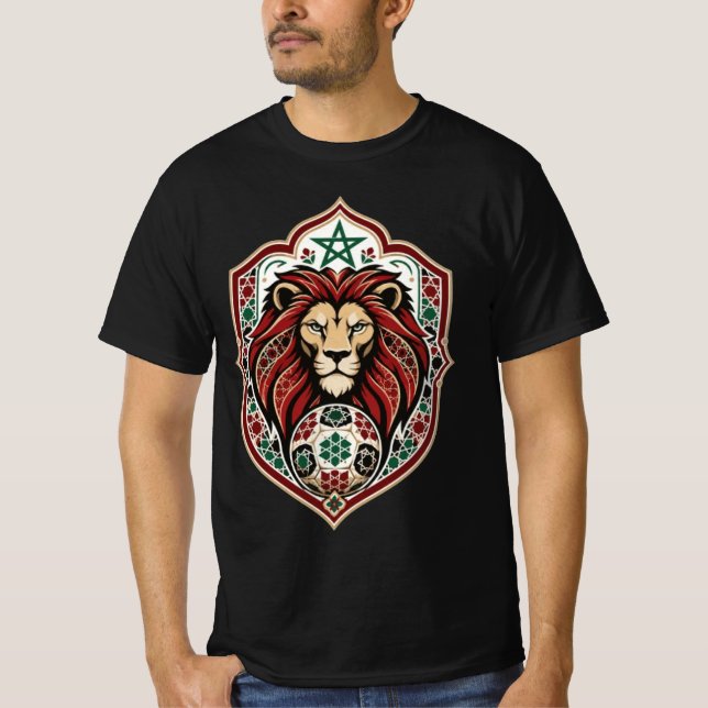 Premium Atlas Lion Marockansk Fotbollsemblem T Shirt (Framsida)
