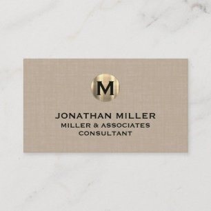 Premium Beige Linen Guld Monogram Visitkort