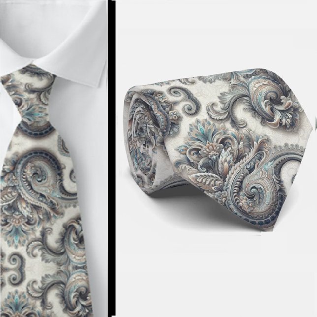 Premium Blå Guld och Vit Paisley Slipsklöver Slips (Skapare uppladdad)