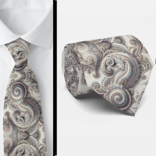 Premium Blå Guld och Vit Paisley Slipsklöver Slips