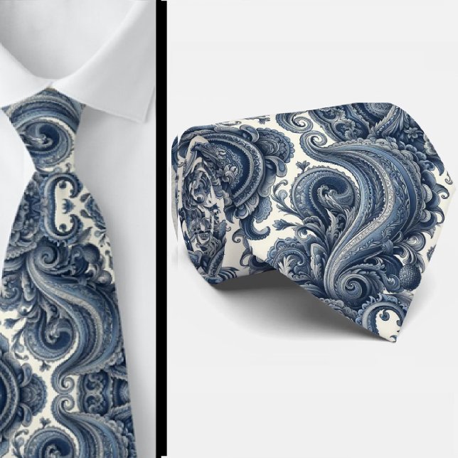 Premium blå och vit paisley halsduk slips (Skapare uppladdad)