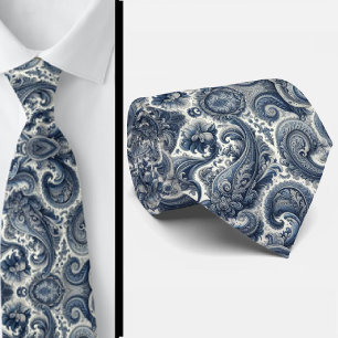 Premium blå och vit paisley slips