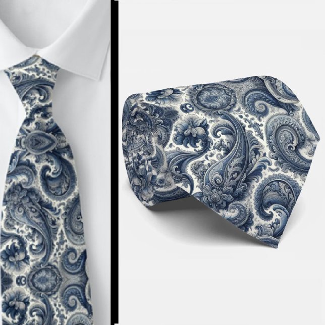 Premium blå och vit paisley slips (Skapare uppladdad)