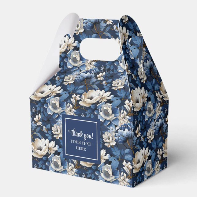 Premium Blå Vita Blommor Anpassad Namn Favoritlåda Presentaskar (Premium Blue White Flowers Custom Name Favor Box)