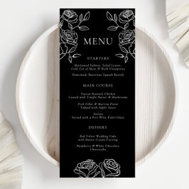 Premium Black and White Fransk Ro Bröllop Menu Meny