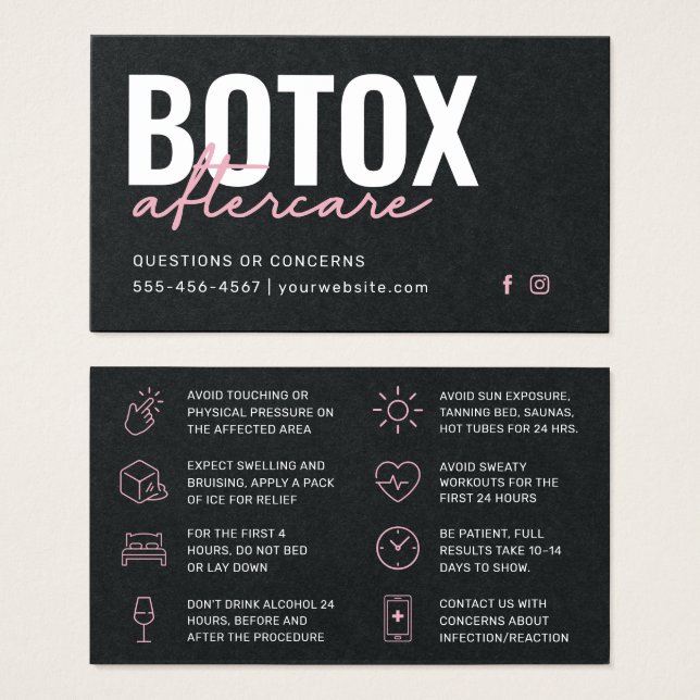 Premium Black Botox Instruction Card Visitkort (Framsida & baksida)