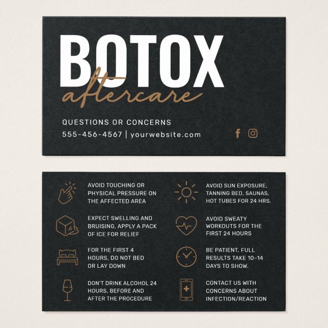 Premium Black Botox Instruction Card Visitkort (Framsida & baksida)