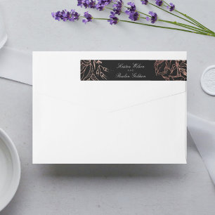 Premium Black Elegant Blommigt utandning Bröllop Etikettband