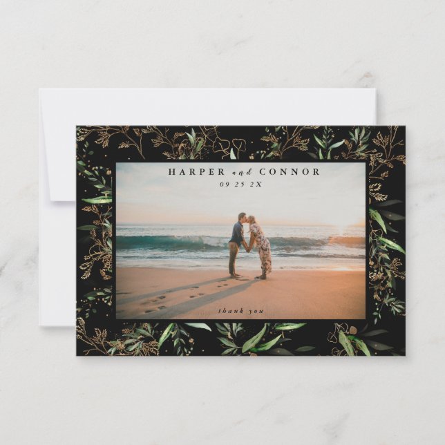 Premium Black Elegant Boho Sage Eucalyptus Photo Tack Kort (Framsida)