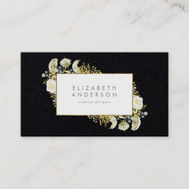 Premium Black Elegant Guld Wildblomma Corporate Visitkort