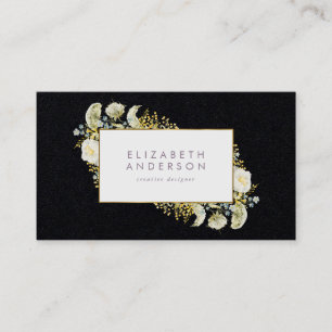 Premium Black Elegant Guld Wildblomma Corporate Visitkort