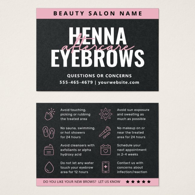 Premium Black Eyebrow Tint Henna Brows Eftervård Visitkort (Framsida & baksida)