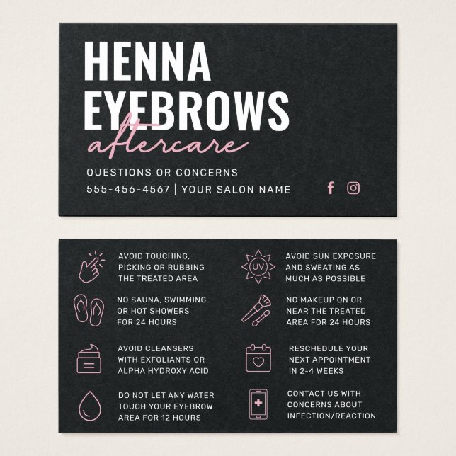 Premium Black Eyebrow Tint Henna Brows Eftervård  Visitkort (Framsida & baksida)