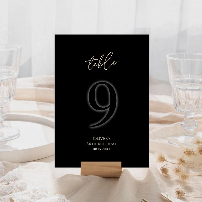 Premium Black Gold 30-års födelsedag Bord Nummer 9 OSA Kort (Premium Black Gold 30th Birthday Table Number 9)