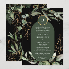 Premium Black Guld Botanical Eucalyptus Emerald Inbjudningar