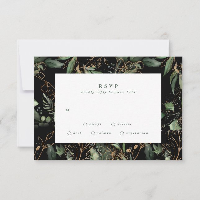 Premium Black Guld Botanical Eucalyptus Greenery OSA Kort (Framsida)