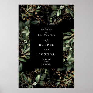 Premium Black Guld Botanical Eucalyptus Greenery Poster