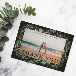 Premium Black Guld Botanical Eucalyptus Photo Tack Kort
