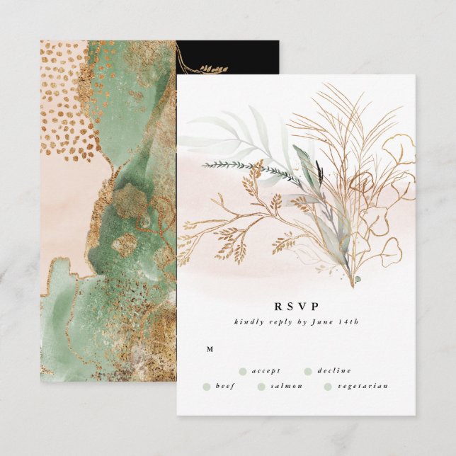 Premium Black Guld botaniska Eucalyptus Bröllop OSA Kort (Fram/baksida)