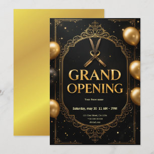 Premium Black & Guld Grand Open-inbjudan Julkort