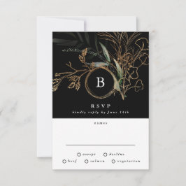 Premium Black Guld Monogram Eucalyptus Bröllop OSA Kort
