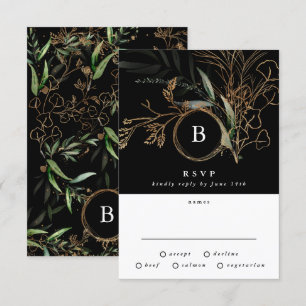 Premium Black Guld Monogram Eucalyptus Bröllop OSA Kort