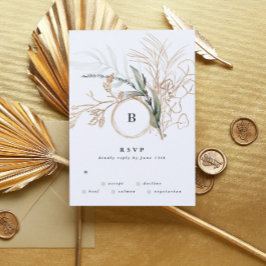 Premium Black Guld Monogram Eucalyptus Bröllop OSA Kort