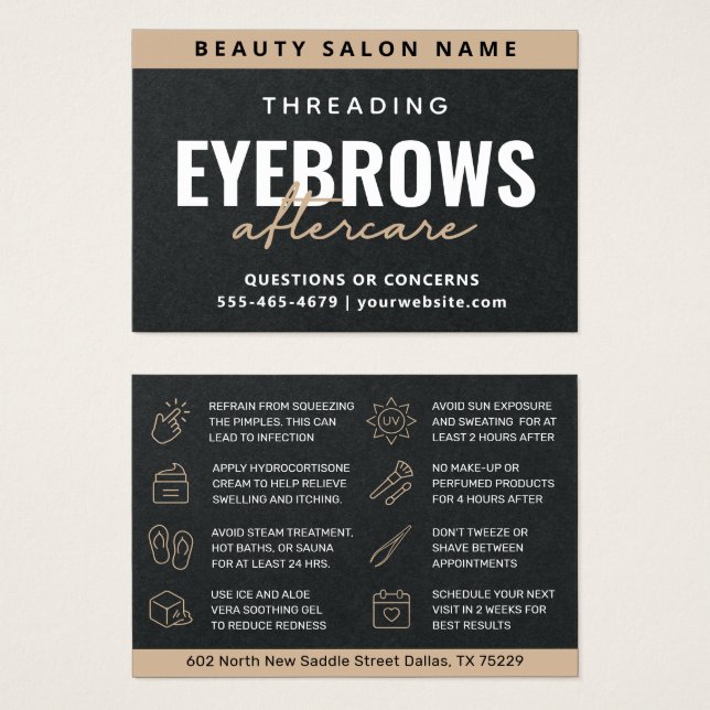 Premium Black Luxury Eyebrow Threading Aftercare Visitkort (Framsida & baksida)